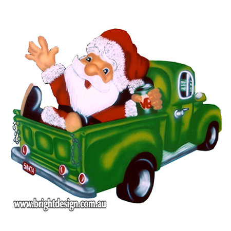 2- S-35 z Green Drunk Santa in Aussie Ute Outside Christmas Display Custom Airbrushed