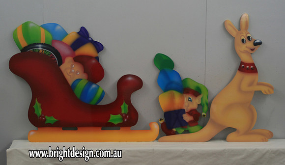 1- SS-21 + SS-16 Single Kangaroo Santas Sleigh with Presents Outdoor Christmas Decoration for Commercial or home Christmas Display