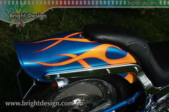 LA Harley Motorcycle Tanks Guards Yellow Flames on Blue  Custom Airbrushed by Bright Design Airbrushing Studio (4)