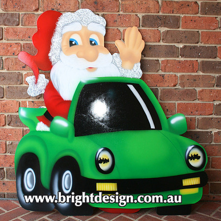 2- S-06 b Santa in Porsche Outside Christmas Display Handmade for Commercial Christmas Displays