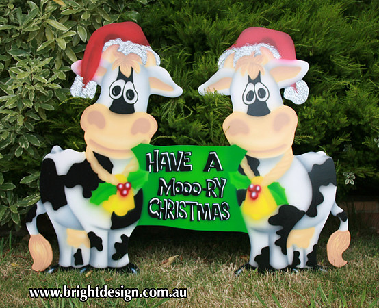 5-A-05 a Mooory Christmas Cows on the Grass Home Outdoor Christmas Display by Bright Design