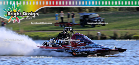 Victorian Drag Boat Club 6 sec Hydro Shoot Out Club Race Day 19 April 2013 Bright Design  ( 1000) (1060) THUNDER DOWN UNDER Craigs Team in background TOP SHOT