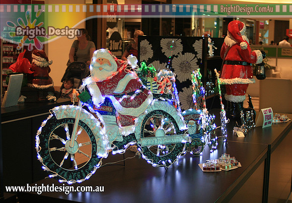 Home Decorations of Outdoor christmas display  S-76 Santa on Motorbike as Displayed at Christmas at Chadstone Shopping Centre