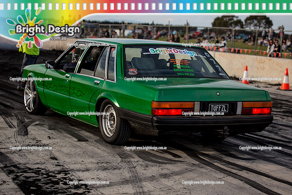 Asponats #1 Burnout Comp @ Bairnsdale 22 Aug 2015 (3180)  TUFFZL BRIGHT DESIGN Promo Sticker