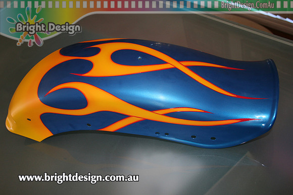 LA Harley Motorcycle Tanks Guards Yellow Flames on Blue  Custom Airbrushed by Bright Design Airbrushing Studio (3)