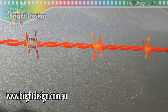 L 20 Barbwire 1 with Orange Graphic Custom Airbrushed on Silver Automotive by Bright Design Custom Body n Paint