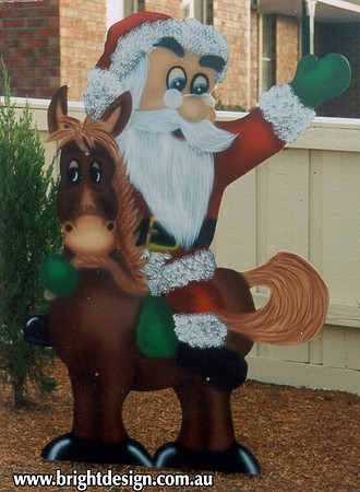 2- S-14 G Santa on Horse Outdoor Christmas Cut Out Custom Airbrushed by Bright Design