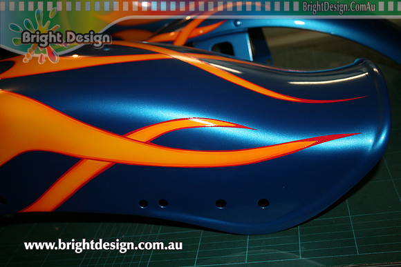 LA Harley Motorcycle Tanks Guards Yellow Flames on Blue  Custom Airbrushed by Bright Design Airbrushing Studio (2)