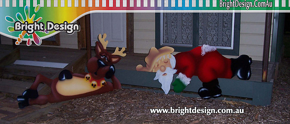 2- S-02 OZ & R-01 WM Lazy Santa Tradtional Australian Swaggie Outdoor Christmas Decoration