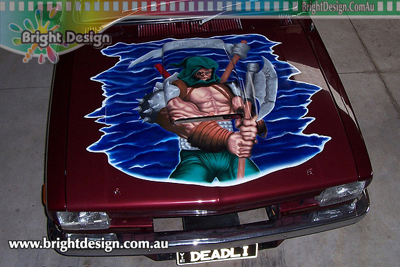 LA Deadli Holden Gemini Automotive Car Bonnet Custom Airbrushed by Bright Design Airbrush Studio www