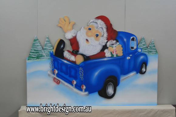 2- S-35 Drunk Santa in Blue Australian Ute Custom Airbrushed for Commercial Christmas Display (2)