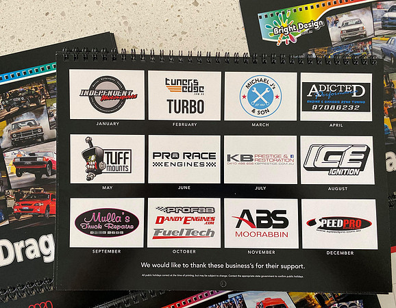 Bright Design 2020 Calendar Photos from Calder Park Drag Raacing back cover
