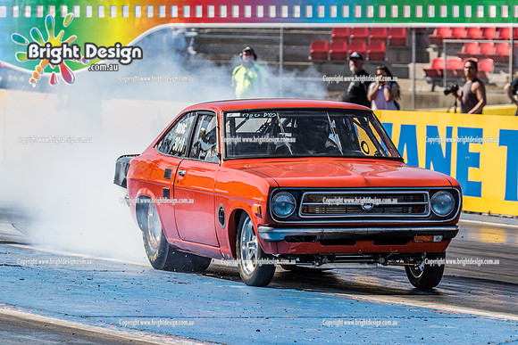 APSA & Nitro Funny Cars @ Calder Park Drag Racing Sat 29 Oct 2016 (66279)   3010 ORANGE DATSUN ALEX BIOS