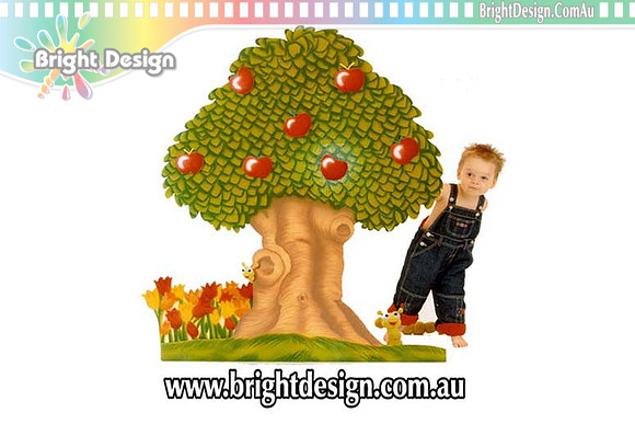 L Photography Prop of Apple Tree with Child Custom Airbrushed by Bright Design www