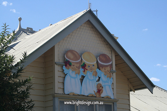 9-55 TD-07 Angels Christmas Cut Out on the front Roof of Home Christmas Display in Bendigo