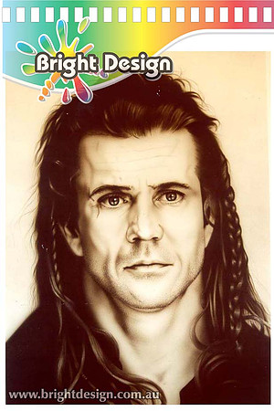 CA100 Mel Gibson Portrait Illustration Custom Airbrushed by Bright Design Airbrush Studio www