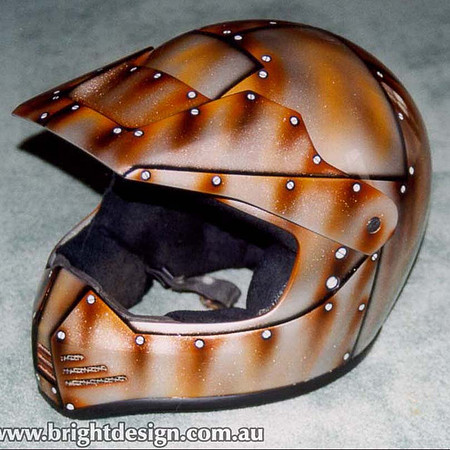 LH200 Rust Effect Automotive Helment Custom Airbrushing by Bright Design Airbrush Studio square