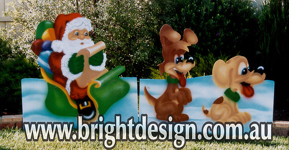 1- SS-18 www Santa Sleigh n Cute puppy Dog Outside Christmas Display & Cutout