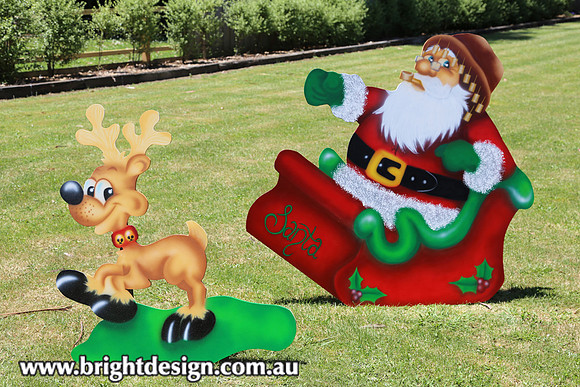 1- SS-12 + SS-22 p www Australian Grandpa Swaggie Santa Outdoor Christmas Cut Out Decoration with Cute Australian Reindeer 1