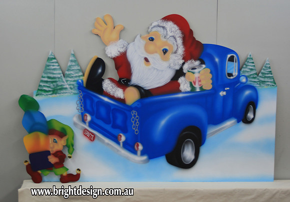 2- S-35 Drunk Santa in Blue Australian Ute Custom Airbrushed for Commercial Christmas Display (3)