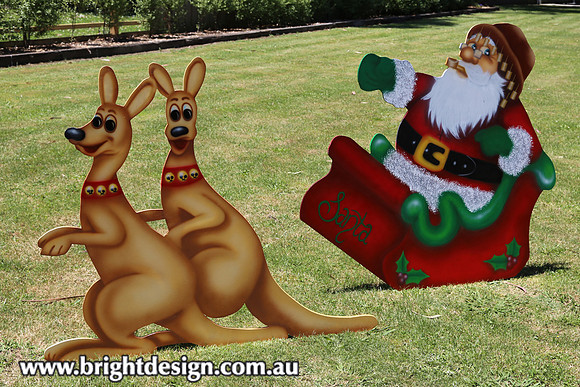 1- SS-12 + SS-15 www Australian Double Kangaroo  Outdoor Christmas Cut Out Decoration goes with Australian Grandpa Sleigh