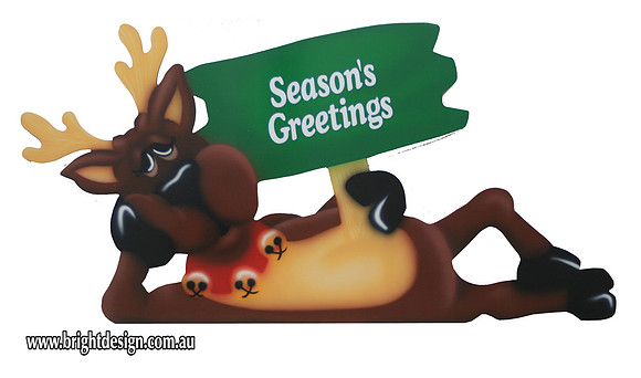 3- R-16 Lazy Reindeer With Season Greetings Signage Outdoor Christmas Cut out By Bright Design