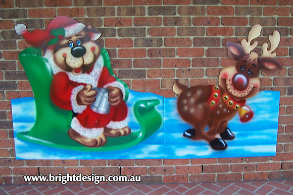 1 (SS-02) a www Dog Santa Sleigh & Reindeer Outdoor Christmas Decoration