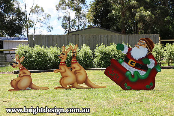 1- SS-12 + SS-15 + SS-16 b www Australian Swaggie Santa Outdoor Christmas Cut Out Decoration with Australian Kangaroos
