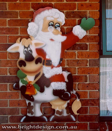 2- S-12 Santa on Cow Outside Christmas Decoration Personalised by Bright Design Airbrush Studio