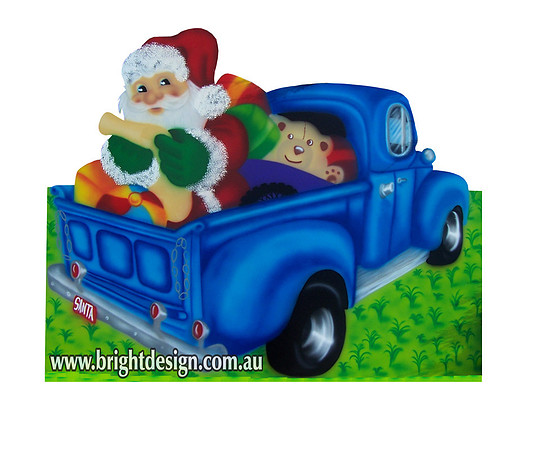 2- S-37 z Blue Santa Australian Ute Outdoor Christmas Decoration Personalised by Bright Design