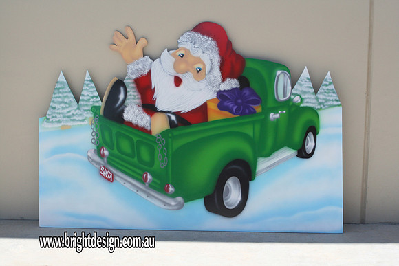 2- S-36 a Jolly Santa in Green Aussie Ute Outside Christmas Display