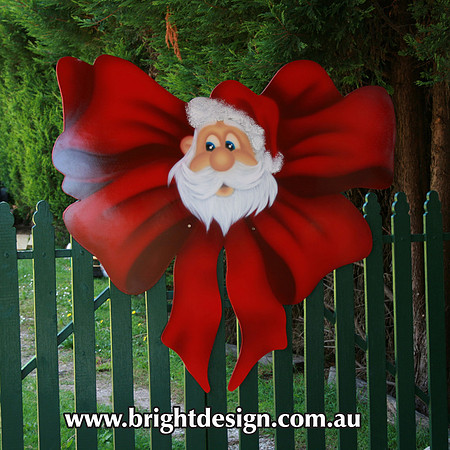 2- S-70 Fence Bow Santa Face Outdoor Christmas Display Personalised by Bright Design Airbrush Studio