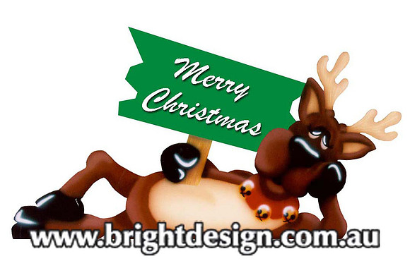 3- R-16 Lazy Reindeer With Merry Christmas Signage Outdoor Christmas Cut out By Bright Design