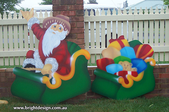 1- SS-14 + SS-13 www Christmas Present Sliegh with Australian Swaggie Sleigh Christmas Decoration