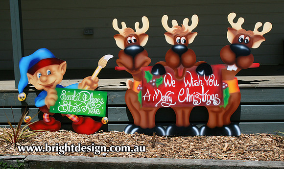 3- R-04 Trio Reindeer Ouside Christmas Decorations Personalised by Bright Design Airbrush Studio (2)