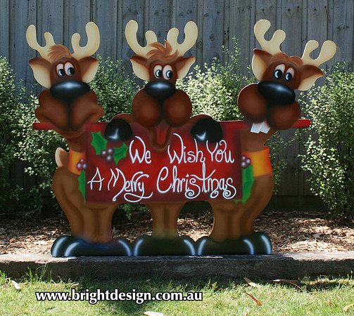 3- R-04 Trio Reindeer Ouside Christmas Decorations Personalised by Bright Design Airbrush Studio
