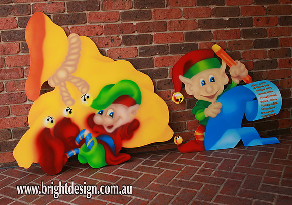 4- E-28 n E-03 Elves Writing Christmas List Elf Custom Airbrushed Outdoor Christmas Displays