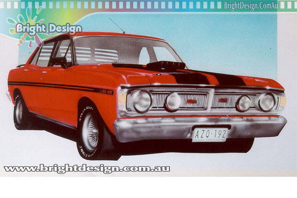 H Ford XY GT Red Automotive Car Illustration Custom Airbrushed by Bright Design Studio www