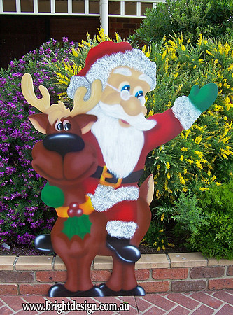 2- S-13 Santa on Reindeer in Home Garden Outside Christmas Display Handmade by Bright Design