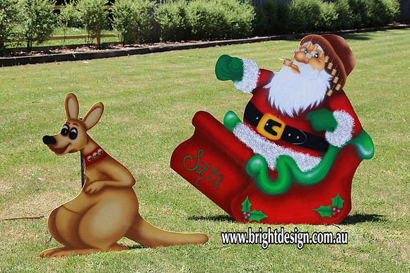 1- SS-12 + SS-16 a www Australian Grandpa Santa Outdoor Christmas Cut Out Decoration with Australian Kangaroo