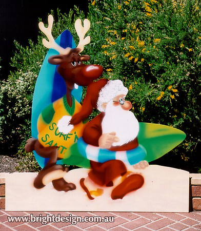 2- S-49 Surf Santa and Reindeer Outdoor Christmas Decoration for Home Christmas Display