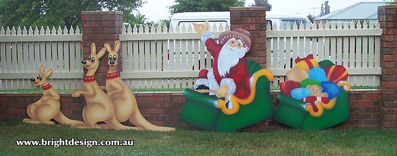 1- SS-14 d www  Christmas Present Sleigh with Australian Swaggie and Australian Christmas Kangaroo
