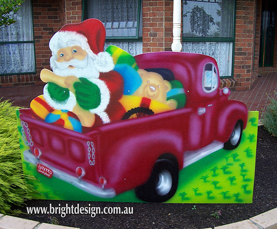 2- S-37 Red 1 Santa in Australian Ute Outside Home Garden and Roof Christmas Decoration