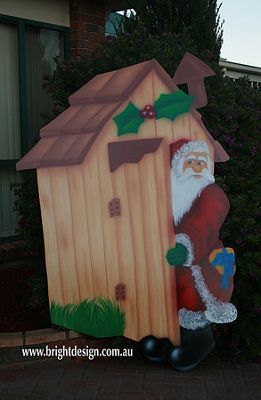 2- S-38b old Santa in Aussie Outhouse Delivering Christmas Presents Outdoor Christmas Decoration
